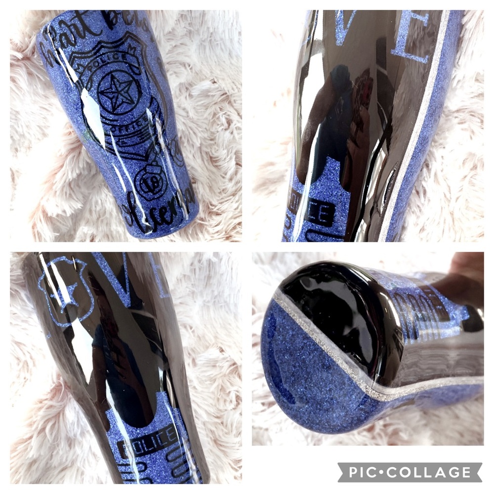 Police LEO wife blue black glitter Peekaboo 30 ounce tumbler thin blue line